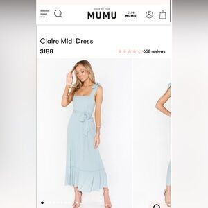 Show Me your MuMu sage green / blue dress with slit and ruffle bottom